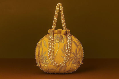 Handcrafted Zari Work Potli Bag with Statement Pearl Handle - Royal Festive Batwa