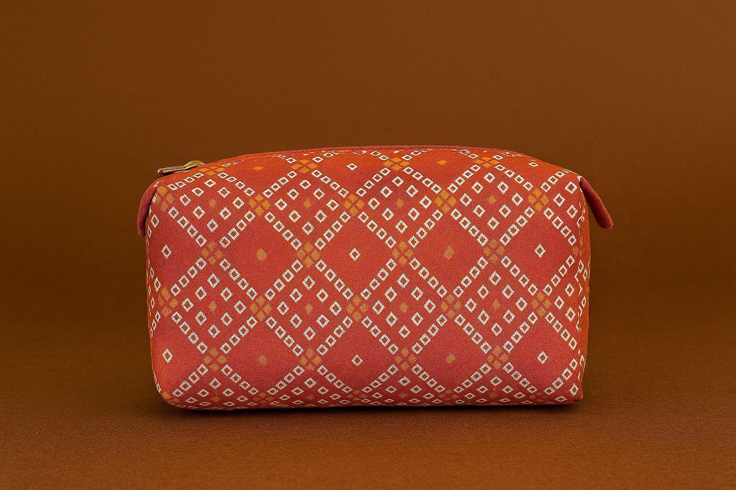 Handcrafted Indian Cotton Travel Pouch - Block Print & Ikat Cosmetic Bag / Utility Organizer