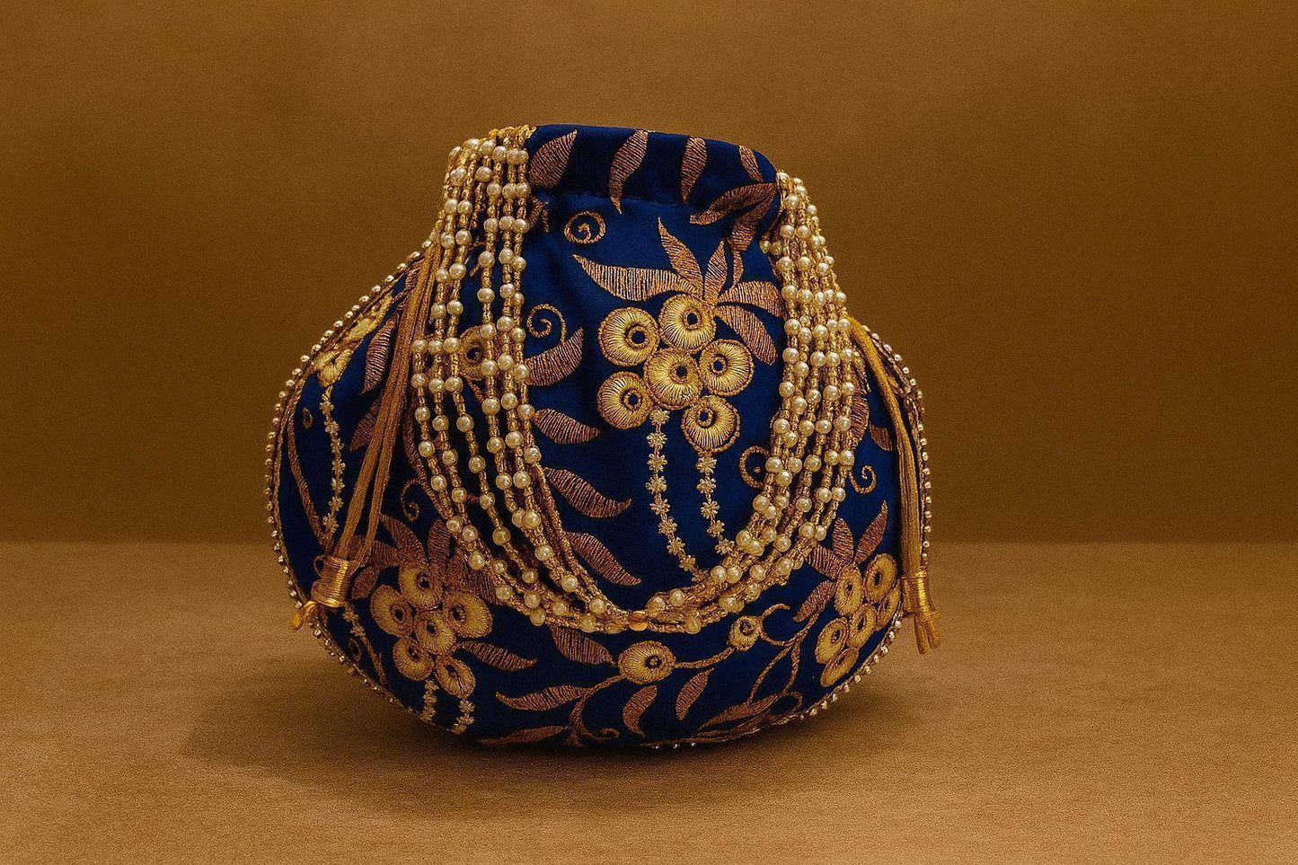 Handcrafted Zari Work Potli Bag with Statement Pearl Handle - Royal Festive Batwa
