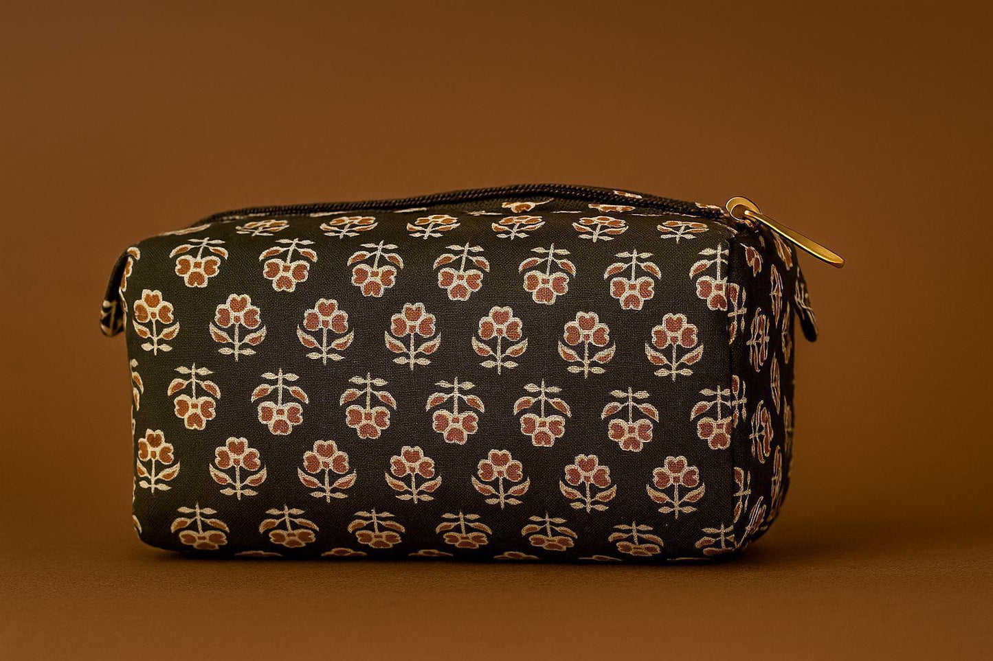 Handcrafted Indian Cotton Travel Pouch - Block Print & Ikat Cosmetic Bag / Utility Organizer