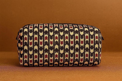 Handcrafted Indian Cotton Travel Pouch - Block Print & Ikat Cosmetic Bag / Utility Organizer
