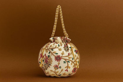 Handcrafted Embroidered Potli Bag with Pearl Handle - Traditional Rajasthani Wedding Batwa