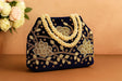 Handcrafted Velvet Mini Tote with Pearl Handle - 'Royal Garden' Floral Zari Handbag
