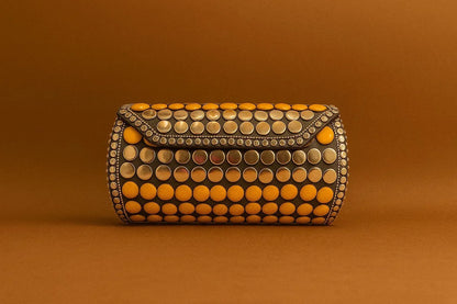 Handcrafted Geometric Studded Clutch - Retro-Mod & Tribal Mosaic Evening Bags