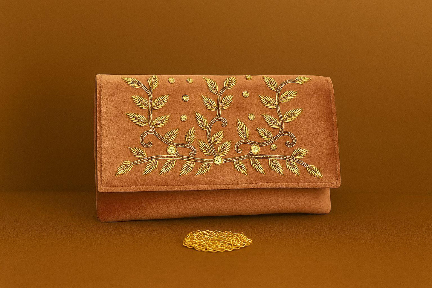 Handcrafted Velvet Envelope Clutch with Zari Embroidery - Golden Vine Party Bag
