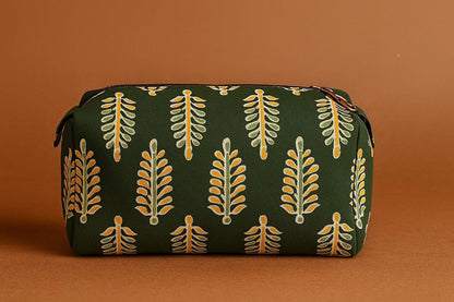 Handcrafted Indian Cotton Travel Pouch - Block Print & Ikat Cosmetic Bag / Utility Organizer