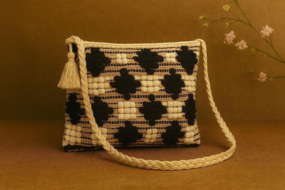 Handcrafted Popcorn Texture Sling Bag - Tufted Boho Crossbody with Braided Strap