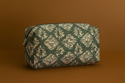 Handcrafted Indian Cotton Travel Pouch - Block Print & Ikat Cosmetic Bag / Utility Organizer