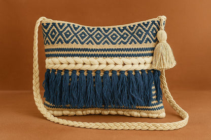 Handcrafted Boho Geometric Sling Bag - Woven Jacquard Crossbody with Braided Strap