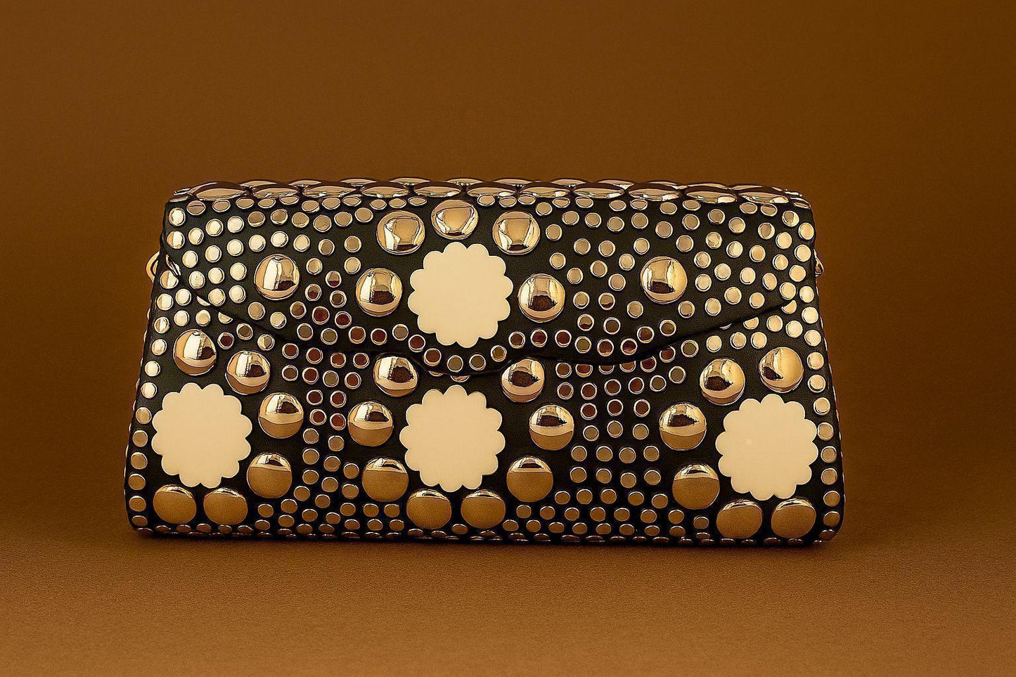 Handcrafted Retro-Pop Mosaic Clutch - Studded Evening Bag with Colorful Stone Inlay
