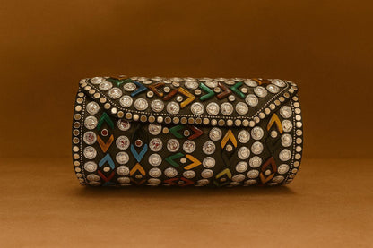 Handcrafted Geometric Studded Clutch - Retro-Mod & Tribal Mosaic Evening Bags