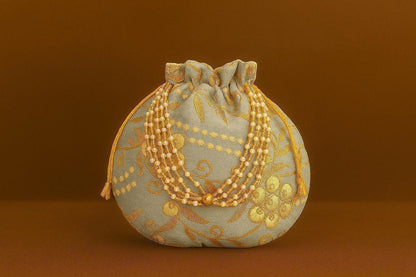 Handcrafted Zari Work Potli Bag with Statement Pearl Handle - Royal Festive Batwa