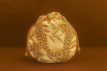Handcrafted Zari Work Potli Bag with Statement Pearl Handle - Royal Festive Batwa