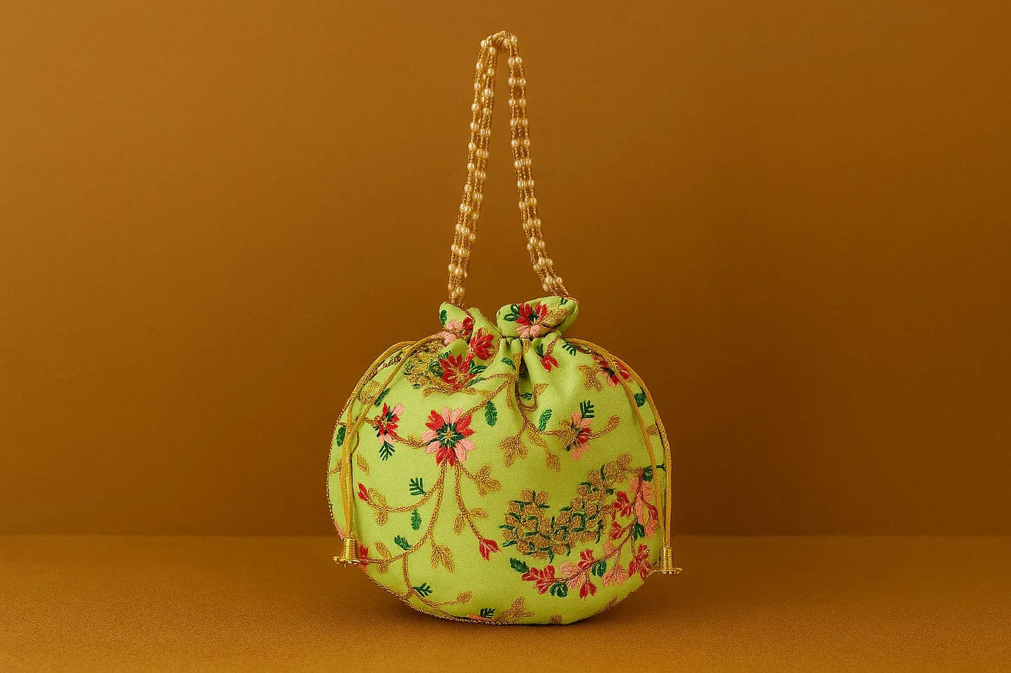 Handcrafted Embroidered Potli Bag with Pearl Handle - Traditional Rajasthani Wedding Batwa
