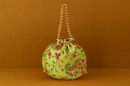 Handcrafted Embroidered Potli Bag with Pearl Handle - Traditional Rajasthani Wedding Batwa