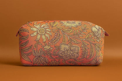 Handcrafted Indian Cotton Travel Pouch - Block Print & Ikat Cosmetic Bag / Utility Organizer