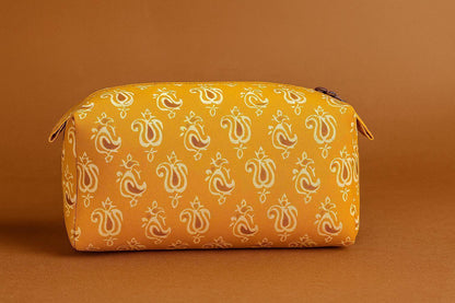 Handcrafted Indian Cotton Travel Pouch - Block Print & Ikat Cosmetic Bag / Utility Organizer