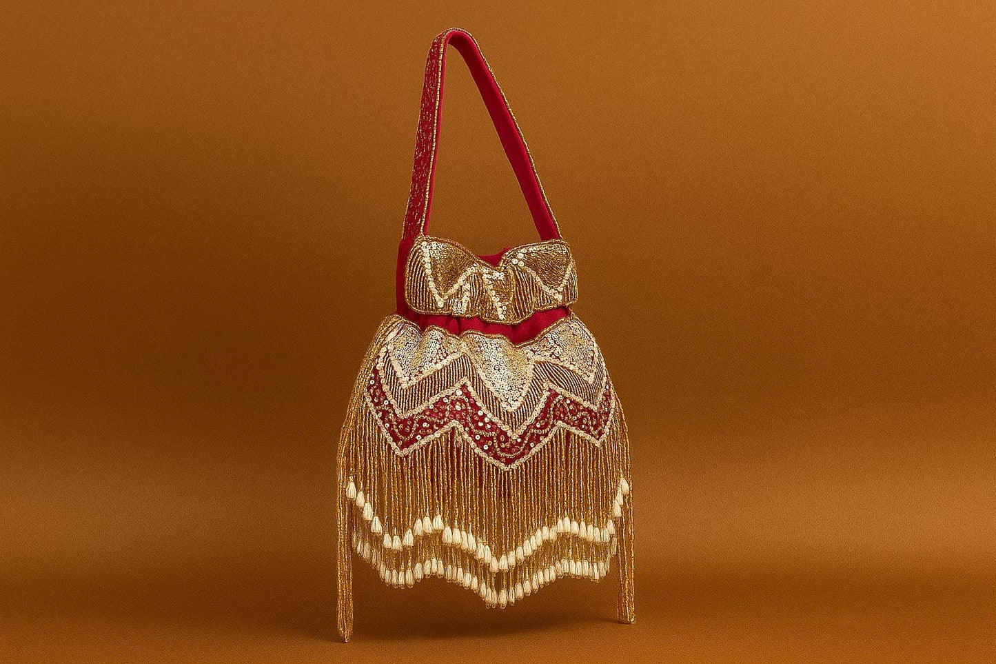 Handcrafted Beaded Fringe Potli Bag - Retro-Glam 'Gatsby' Style Evening Bucket Bag