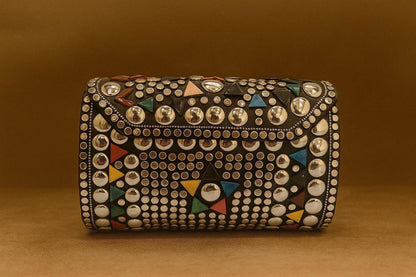 Handcrafted Retro-Pop Mosaic Clutch - Studded Evening Bag with Colorful Stone Inlay