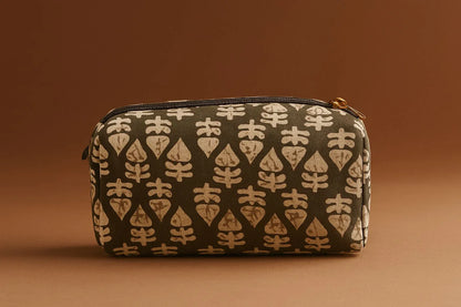 Handcrafted Indian Cotton Travel Pouch - Block Print & Ikat Cosmetic Bag / Utility Organizer