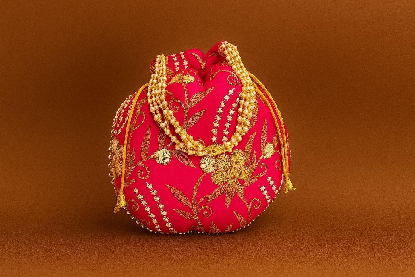 Handcrafted Zari Work Potli Bag with Statement Pearl Handle - Royal Festive Batwa