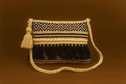 Handcrafted Boho Geometric Sling Bag - Woven Jacquard Crossbody with Braided Strap