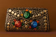 Handcrafted Retro-Pop Mosaic Clutch - Studded Evening Bag with Colorful Stone Inlay