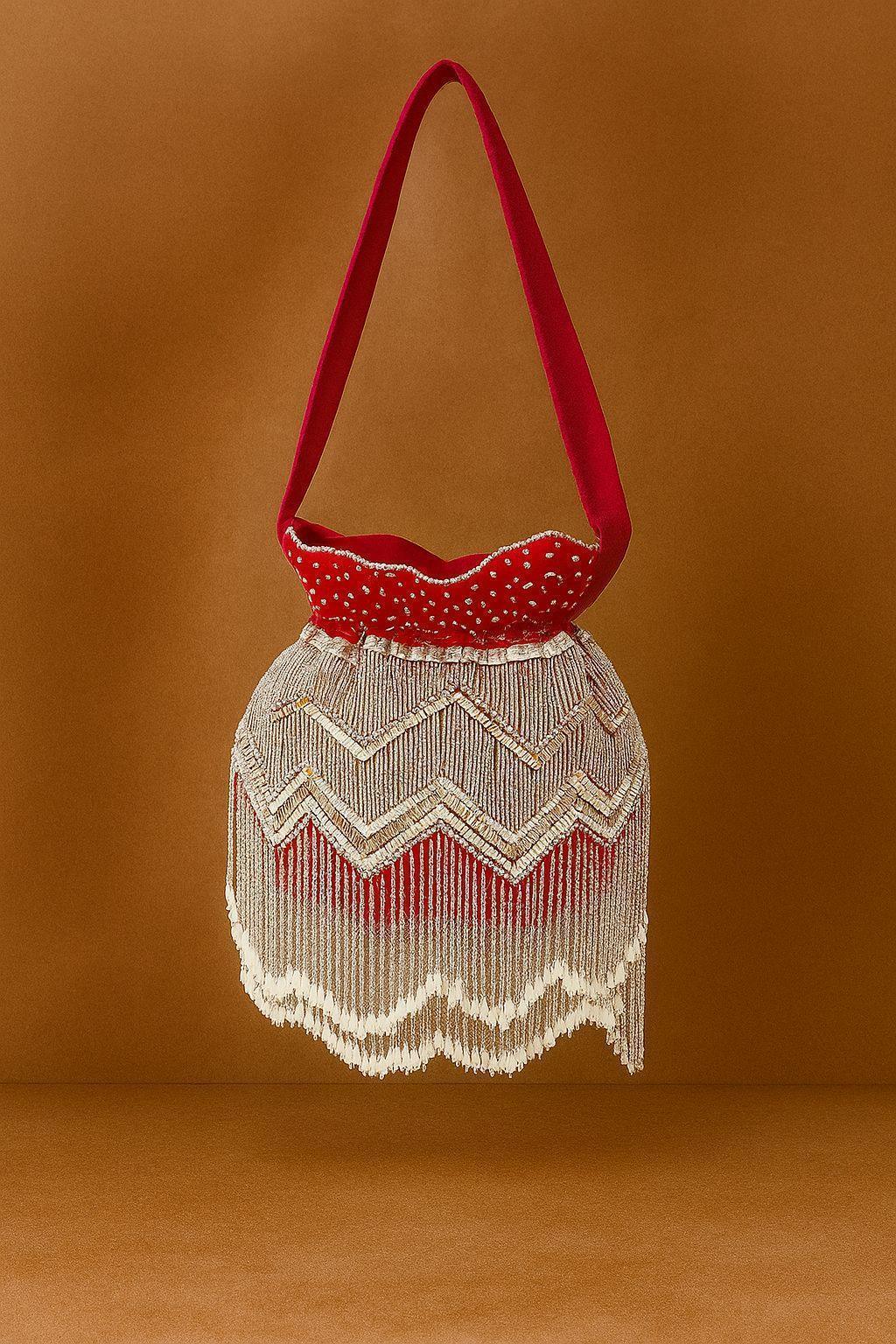 Handcrafted Beaded Fringe Potli Bag - Retro-Glam 'Gatsby' Style Evening Bucket Bag