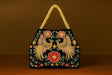 Handcrafted Velvet Mini Tote with Pearl Handle - 'Twin Peacocks' Embroidered Handbag
