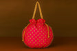 Handcrafted Silk-Blend Potli Bag with Golden Zari Motifs & Pearl Handle