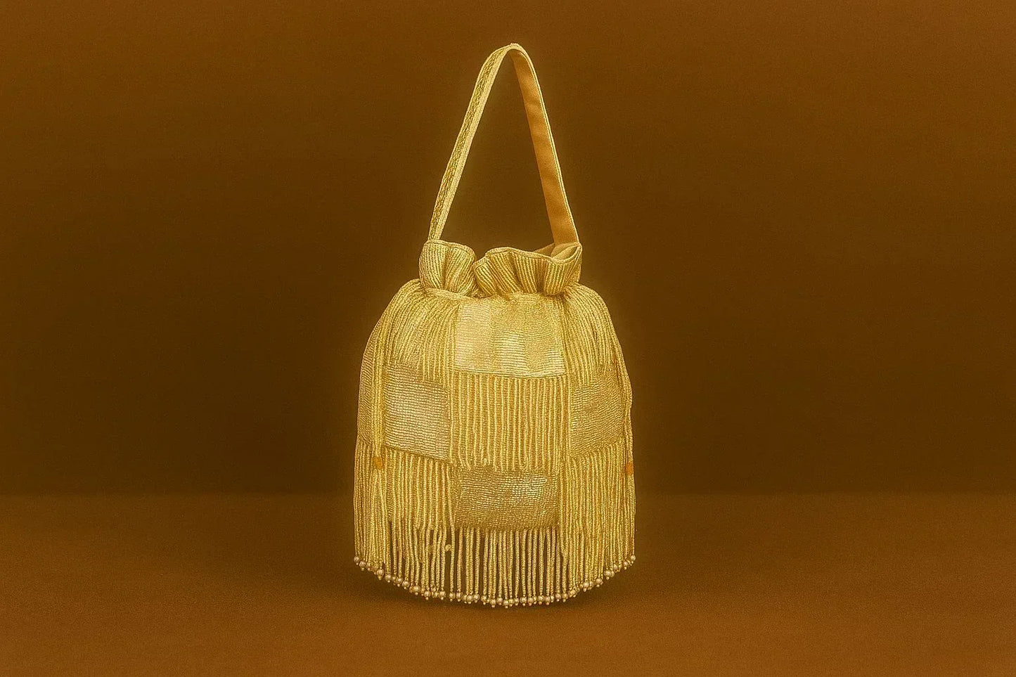 Handcrafted Beaded Fringe Potli Bag - Retro-Glam 'Gatsby' Style Evening Bucket Bag