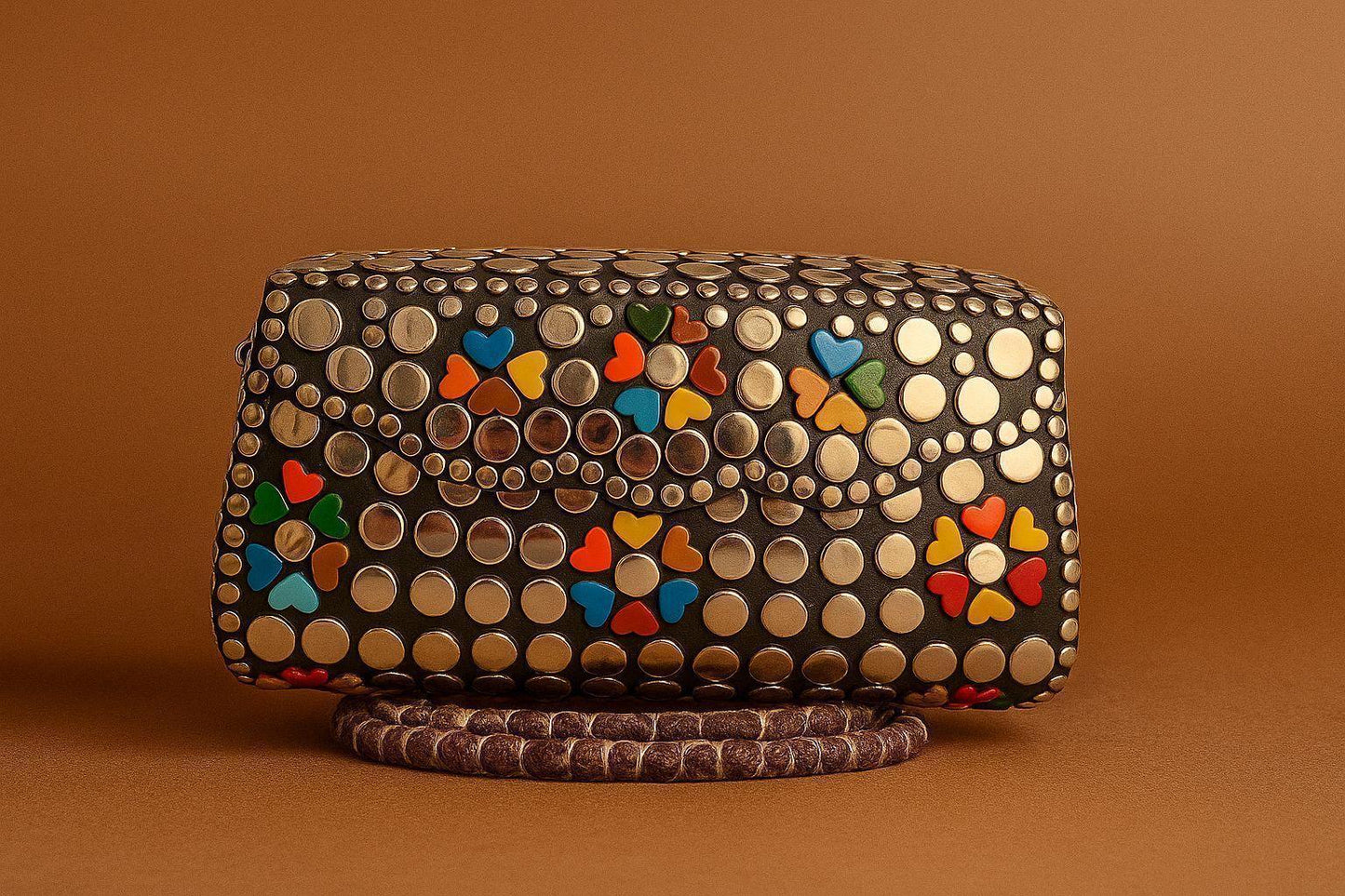 Handcrafted Retro-Pop Mosaic Clutch - Studded Evening Bag with Colorful Stone Inlay