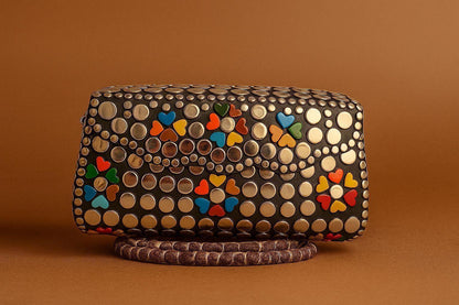 Handcrafted Retro-Pop Mosaic Clutch - Studded Evening Bag with Colorful Stone Inlay