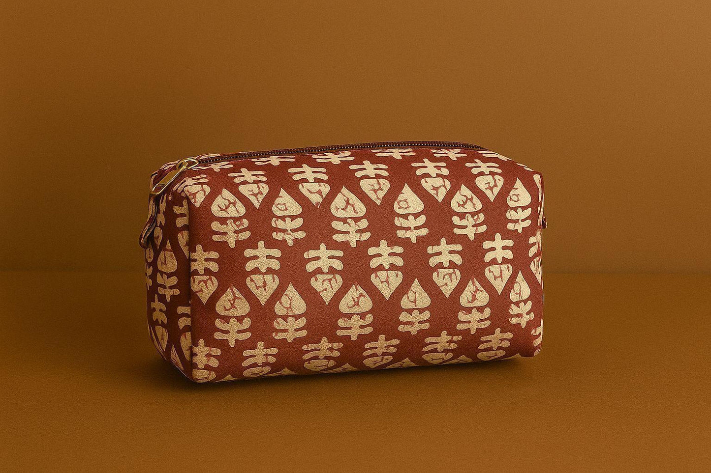 Handcrafted Indian Cotton Travel Pouch - Block Print & Ikat Cosmetic Bag / Utility Organizer