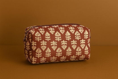 Handcrafted Indian Cotton Travel Pouch - Block Print & Ikat Cosmetic Bag / Utility Organizer