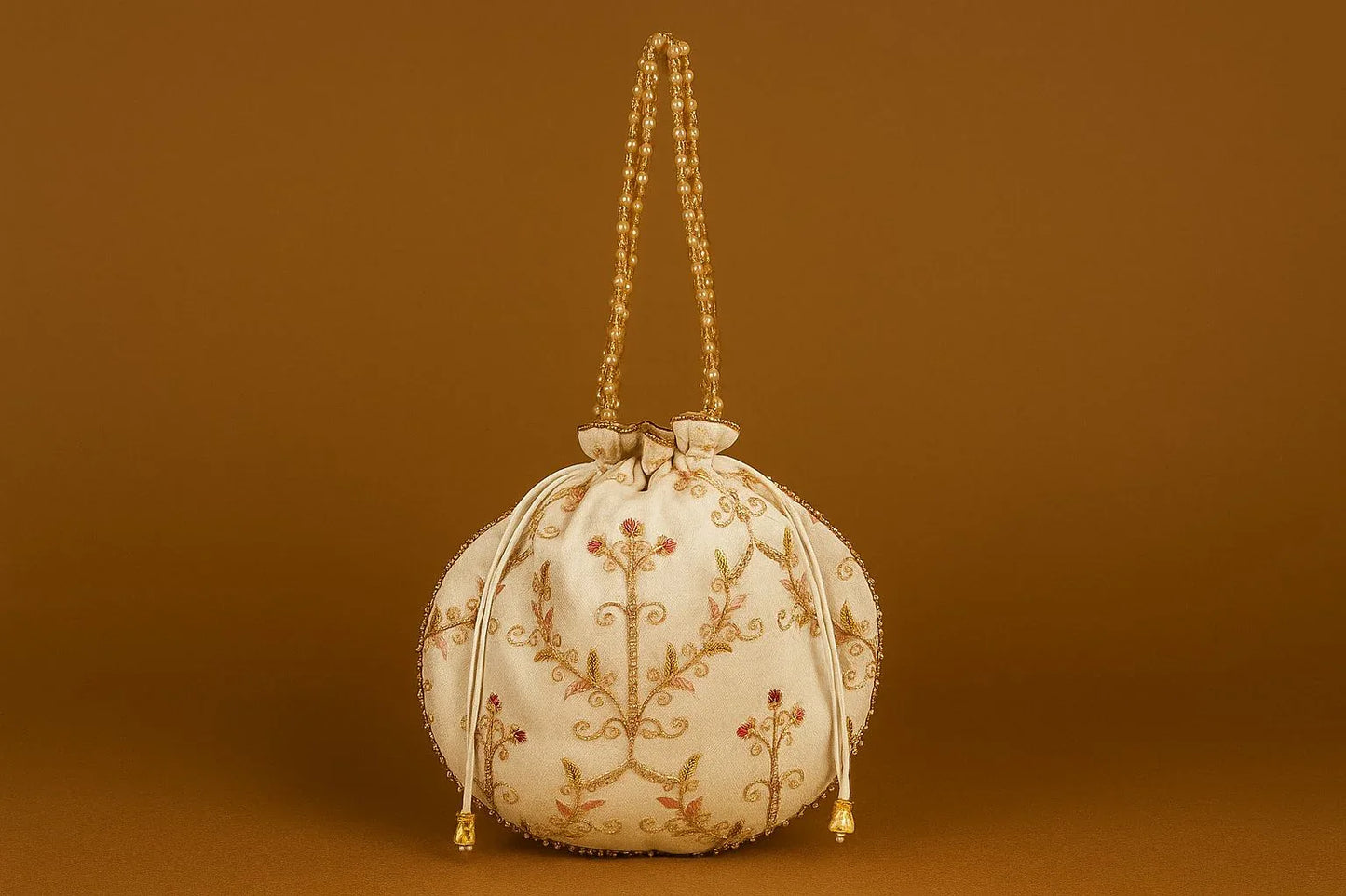 Handcrafted Embroidered Potli Bag with Pearl Handle - Traditional Rajasthani Wedding Batwa