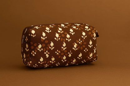 Handcrafted Indian Cotton Travel Pouch - Block Print & Ikat Cosmetic Bag / Utility Organizer