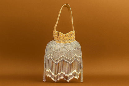 Handcrafted Beaded Fringe Potli Bag - Retro-Glam 'Gatsby' Style Evening Bucket Bag