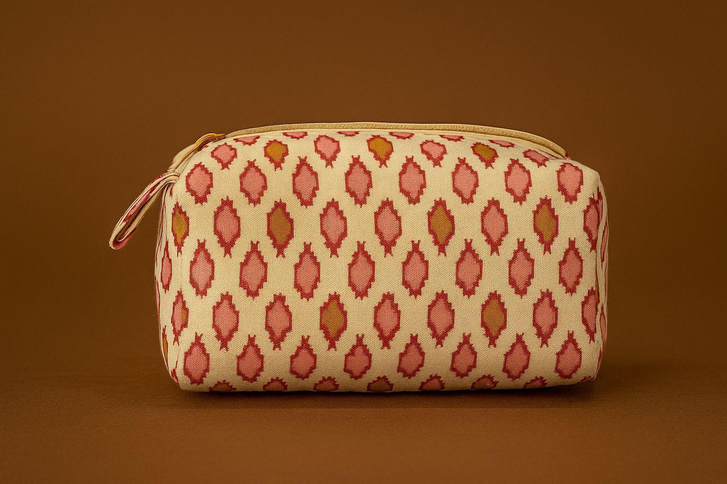 Handcrafted Indian Cotton Travel Pouch - Block Print & Ikat Cosmetic Bag / Utility Organizer