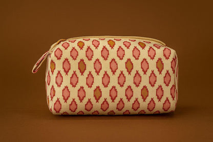Handcrafted Indian Cotton Travel Pouch - Block Print & Ikat Cosmetic Bag / Utility Organizer