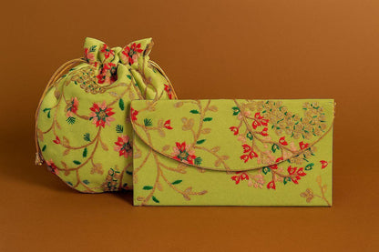 Handcrafted Floral Embroidered Potli & Clutch Combo - Ethnic Pearl Handle Set