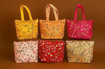 Handcrafted Yellow Floral Embroidered Tote Bag - Ethnic Shoulder Bag for Haldi & Daily Use
