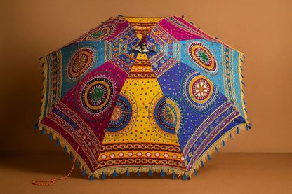 Handcrafted Rajasthani Decorative Umbrella - Embroidered Cotton Sunshade for Weddings & Decor