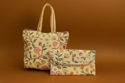 Handcrafted Embroidered Tote & Clutch Combo Set - Ethnic Shoulder Bag with Matching Evening Purse