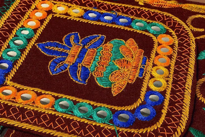 Handcrafted Maroon Mirror Work Sling Bag - Ethnic Kalash Embroidery & Beaded Strap