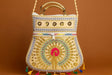 Handcrafted Embroidered Golden Mandala Handbag - Ethnic Sling with Metal Handle & Front Zipper