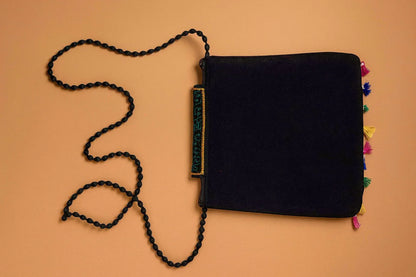 Handcrafted Blue Peacock Mirror Work Sling Bag - Ethnic Embroidered Crossbody with Beaded Strap