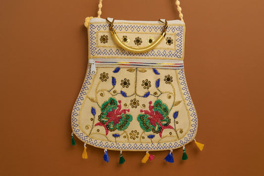 Handcrafted Embroidered Butterfly Handbag - Ethnic Sling with Metal Handle & Front Zipper