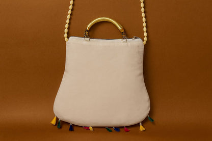 Handcrafted Embroidered Golden Mandala Handbag - Ethnic Sling with Metal Handle & Front Zipper